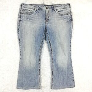 Silver Jeans Womens‎ Aiko Boot Cut Blue Denim Light Wash Mid Rise Plus Short 22
